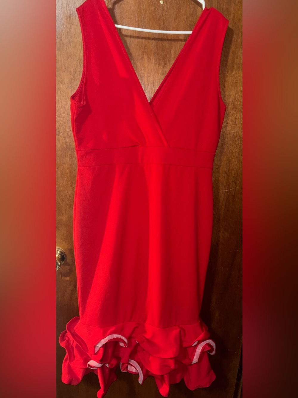 Red Sleeveless V-Neck Ruffle Hem Midi Dress